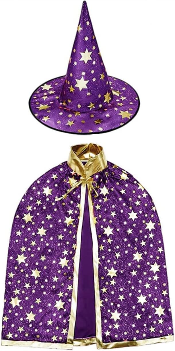 YKKJ Capa de Bruja,Sombrero Capa de Mago,Disfraces de Halloween Capa de Mago de Bruja,para niños Capa de Cosplay Juego de Roles Vestir para niños Niños Niñas (Violeta).