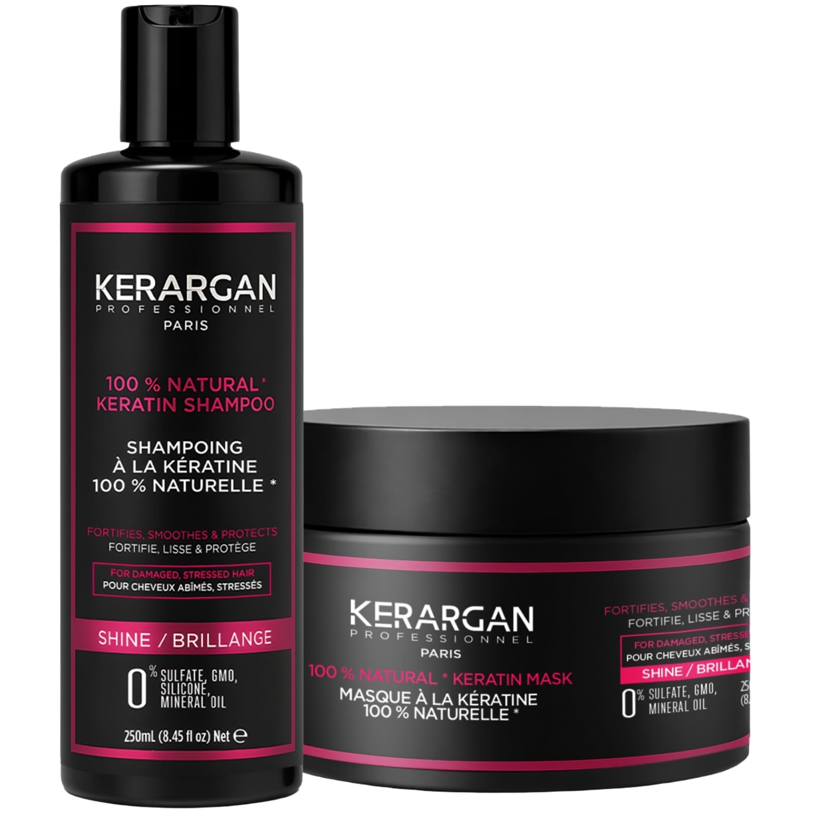 Kerargan - Ultra-Repair Keratin Shampoo & Hair Mask Duo for Damaged and Stressed Hair - Nourishes, Smooths & Protects - Sulfate-Free, GMO-Free, Silicone-Free - 2x250ml