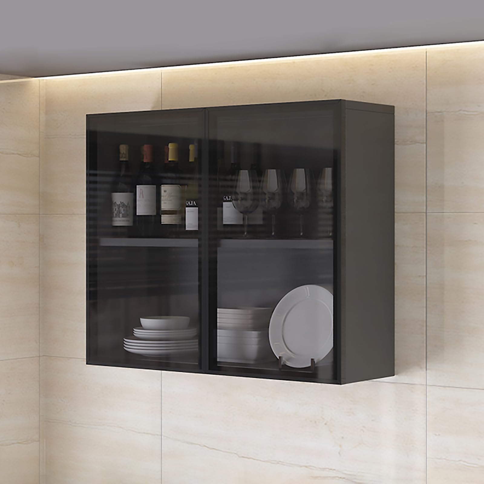 Vitrine murale bois et verre anti-poussière pour organiser le bureau moderne