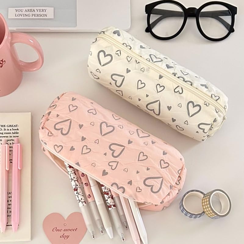 Finyoffiy 2pcs Pencil Case Large Pencil Pouch Heart Pen Bag with Zipper Aesthetic Pencil Case for Adults, Stationery Pouch Pen Case for Office (2pcs) - Image 2