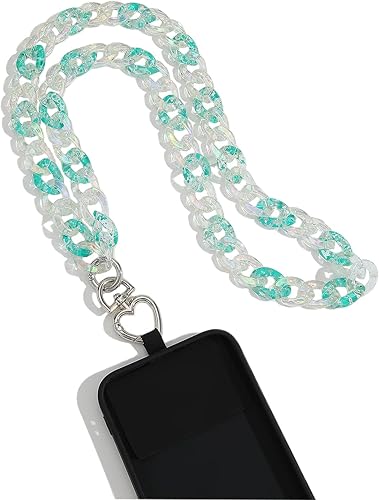 Trending - Aros de resina acrílica transparente con cadena vinculada para teléfono celular, correa para el cuello, soporte para teléfono inteligente