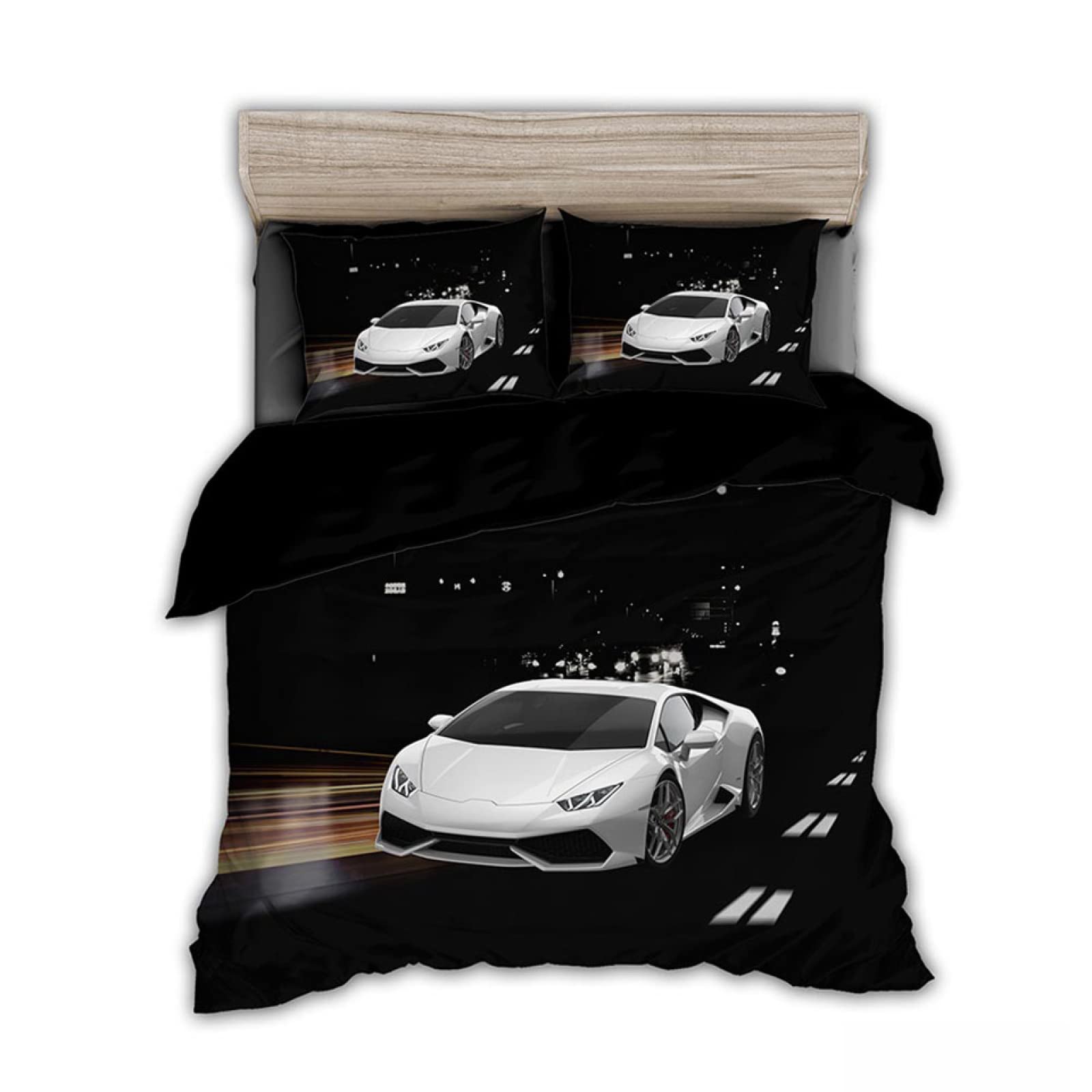 Housse de couette 160x200 microfibre noire parure de lit voiture avec taies d'oreiller