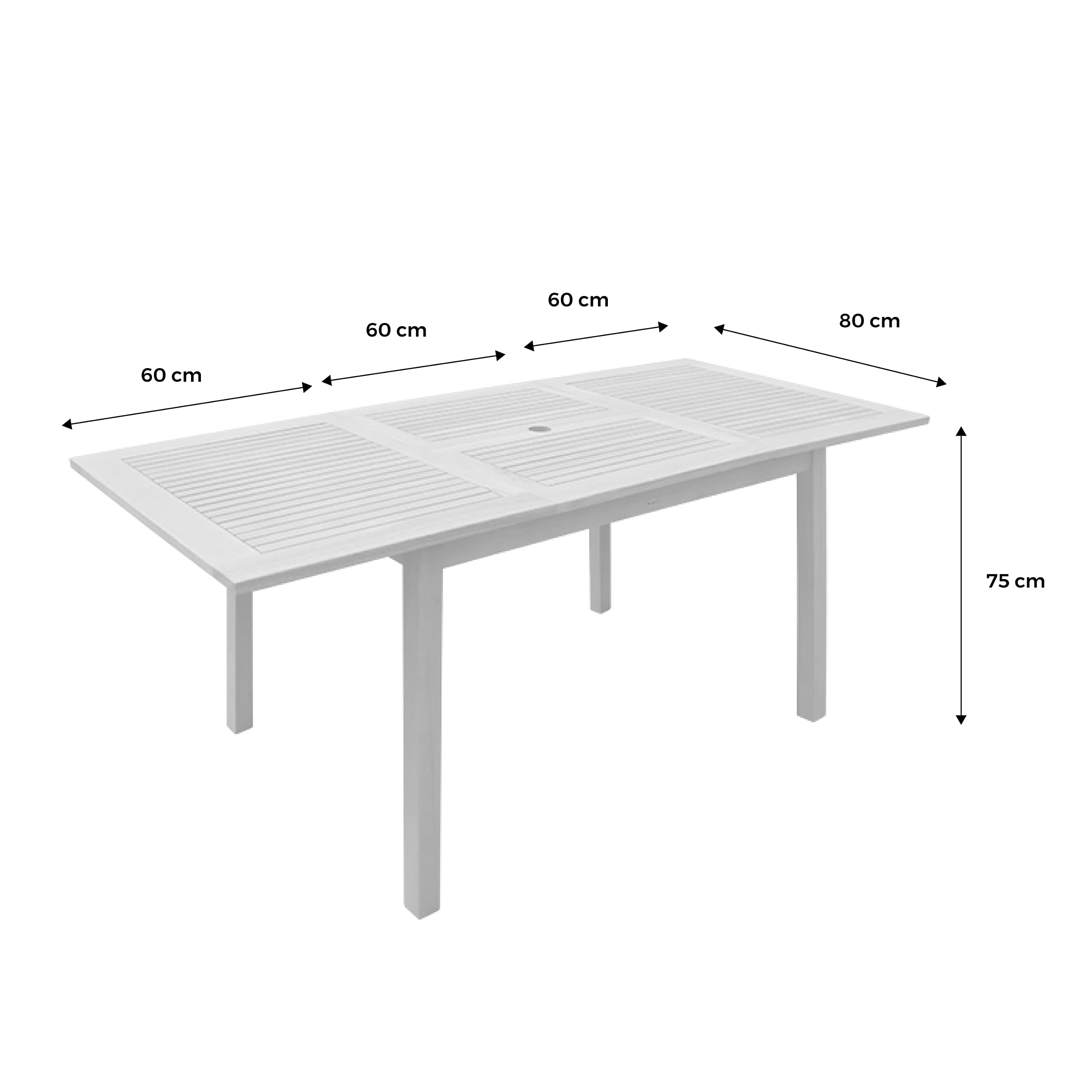Alice's Garden Tavolo da Giardino Rettangolare allungabile in Legno, 6 a 10 posti Marrone Naturale - 180x80x75 cm