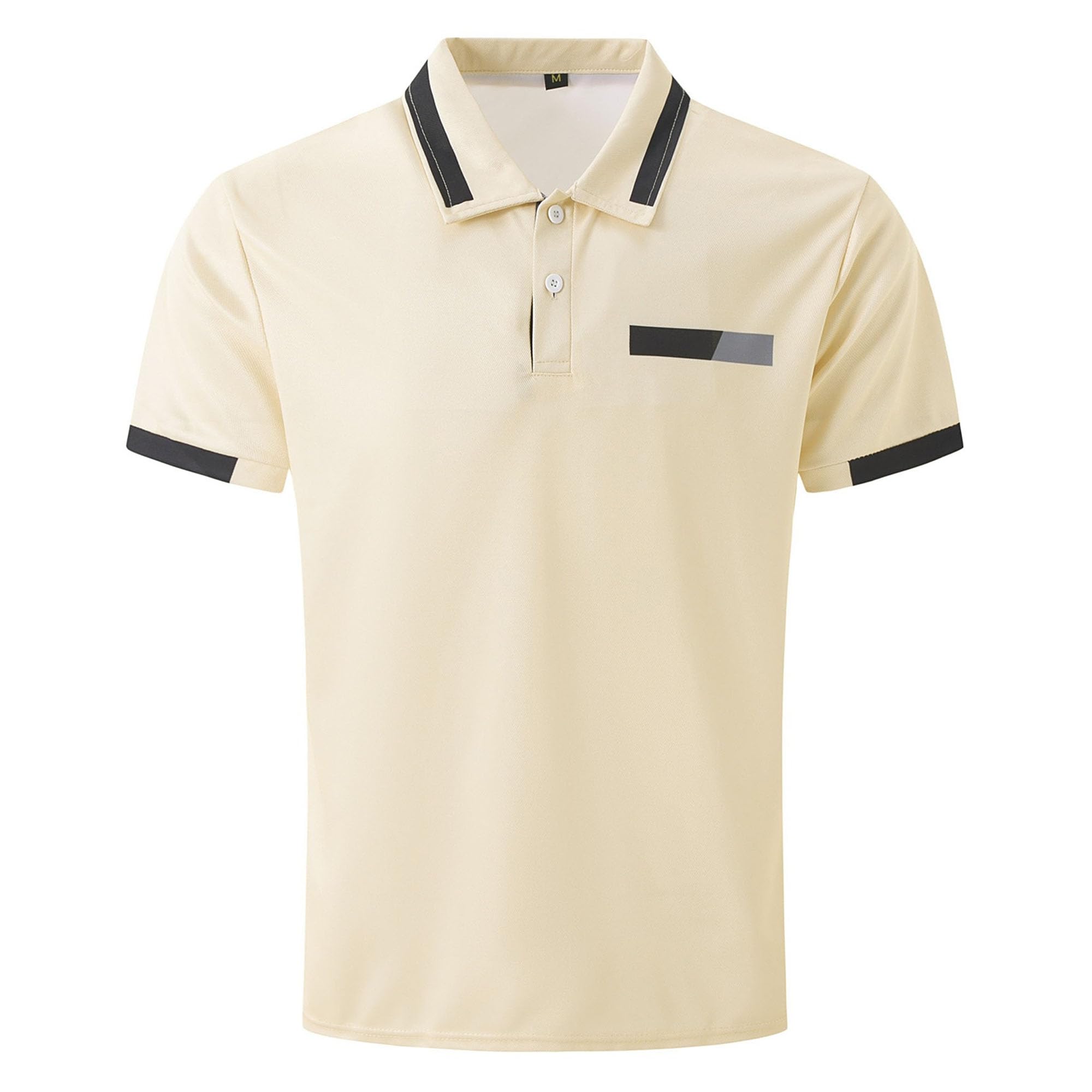 Men Chest Fake Pocket Printed Casual T-Shirt Loose Cozy Breathable Polo Shirt Summer Quarter Button Lapel Sport Top (Khaki,X-Large)