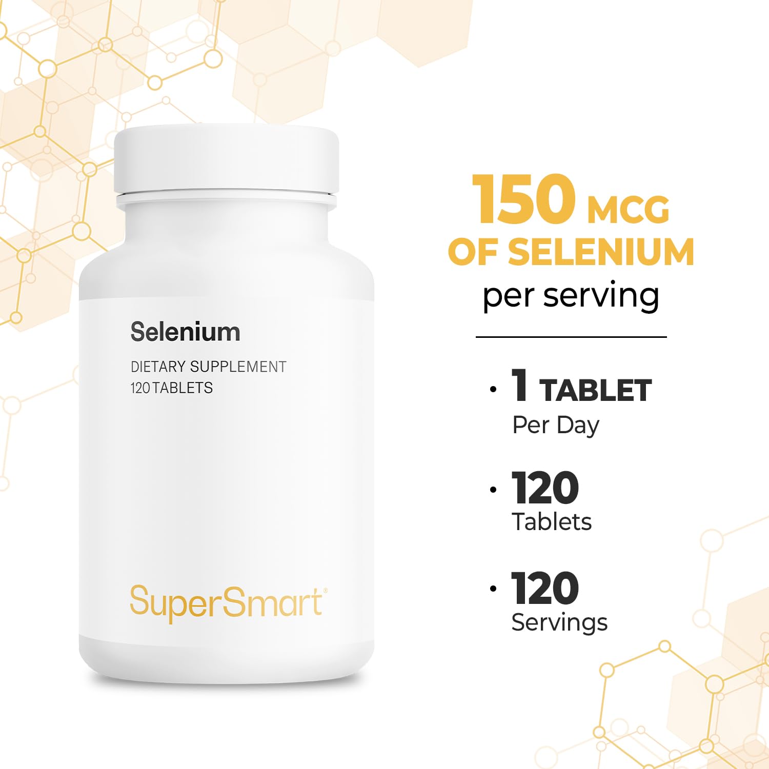 Supersmart - Selenium - Aide à Combat le Stress Oxydatif | Sans OGM - 120 Comprimés