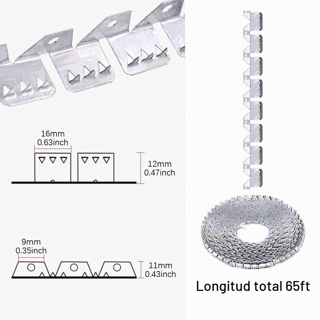 Swpeet Tira de metal flexible de 65 pies para tapicería de tres dientes, agarre fácil para muebles, sillas, bordes de acabado de sofá en brazos curvos, respaldo de ala o parte arqueada de sillas