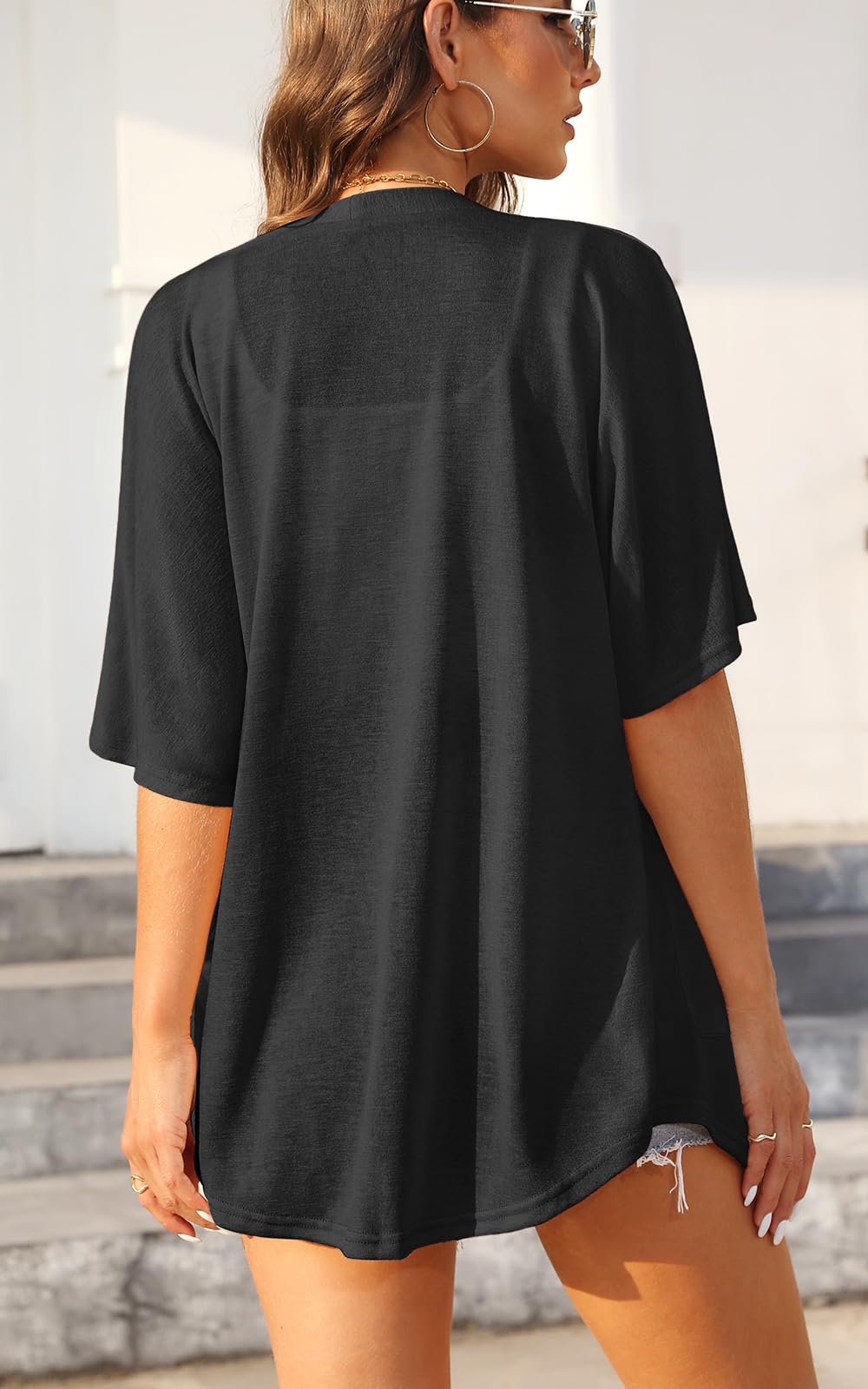 Cardigan a maniche corte da donna, leggero, estivo, kimono, casual, con tasche