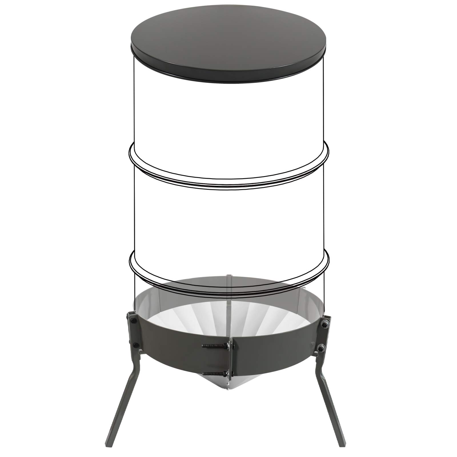 Highwild Deer Feeder 55-Gallon Barrel Kit - Steel Lid | Barrel Band | Galvanized Feeder Funnel