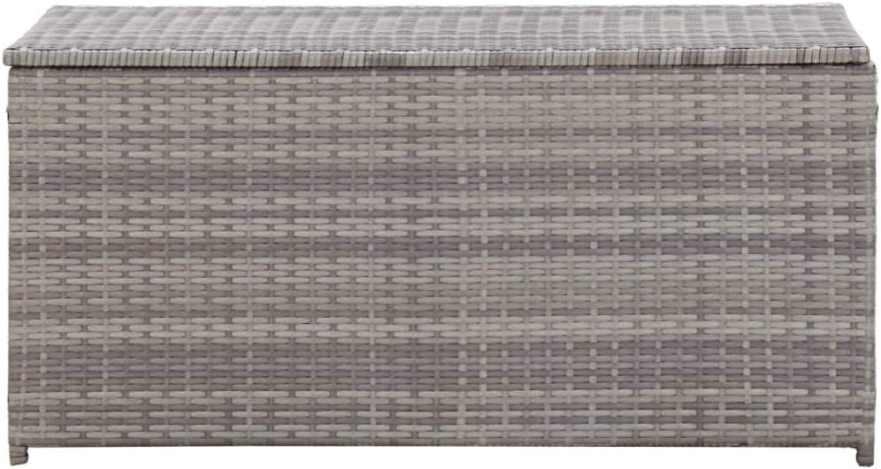 Patio Storage Box Deck Storage Box Outdoor Storage Box Indoor Wicker Storage Bin for Patio Furniture Cushions, Pillows, Garden Tools, Poly Rattan Gray, 39.3"x19.6"x19.6"