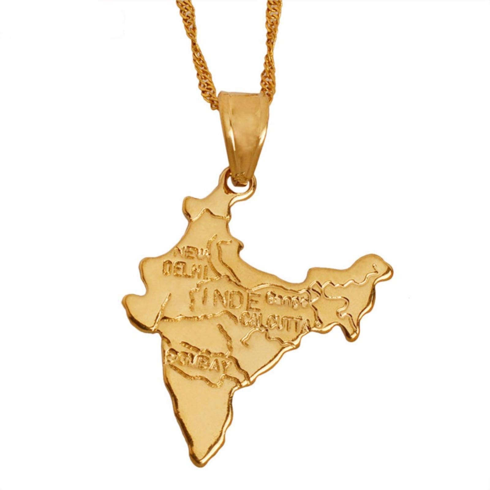 DSHTDSHT Republic Of India Map Necklace Pendant Chain Indian Woman Girl Golden Hindu #006510