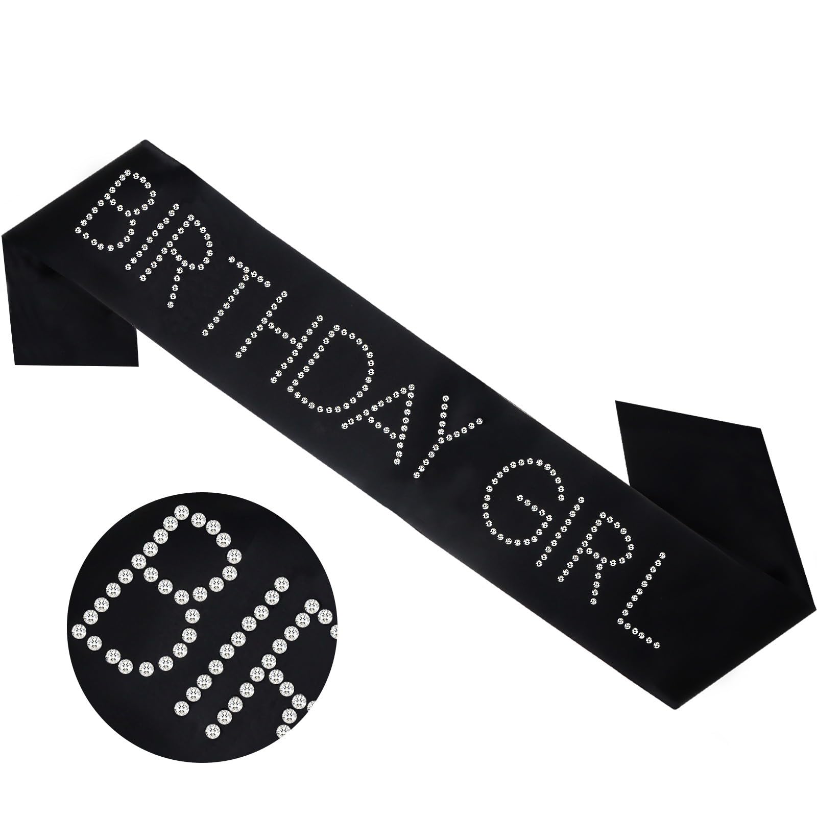 CIEHER Birthday Girl Sash for Women and Girls - Black with Rhinestones - Queen Birthday Gifts and Decorations