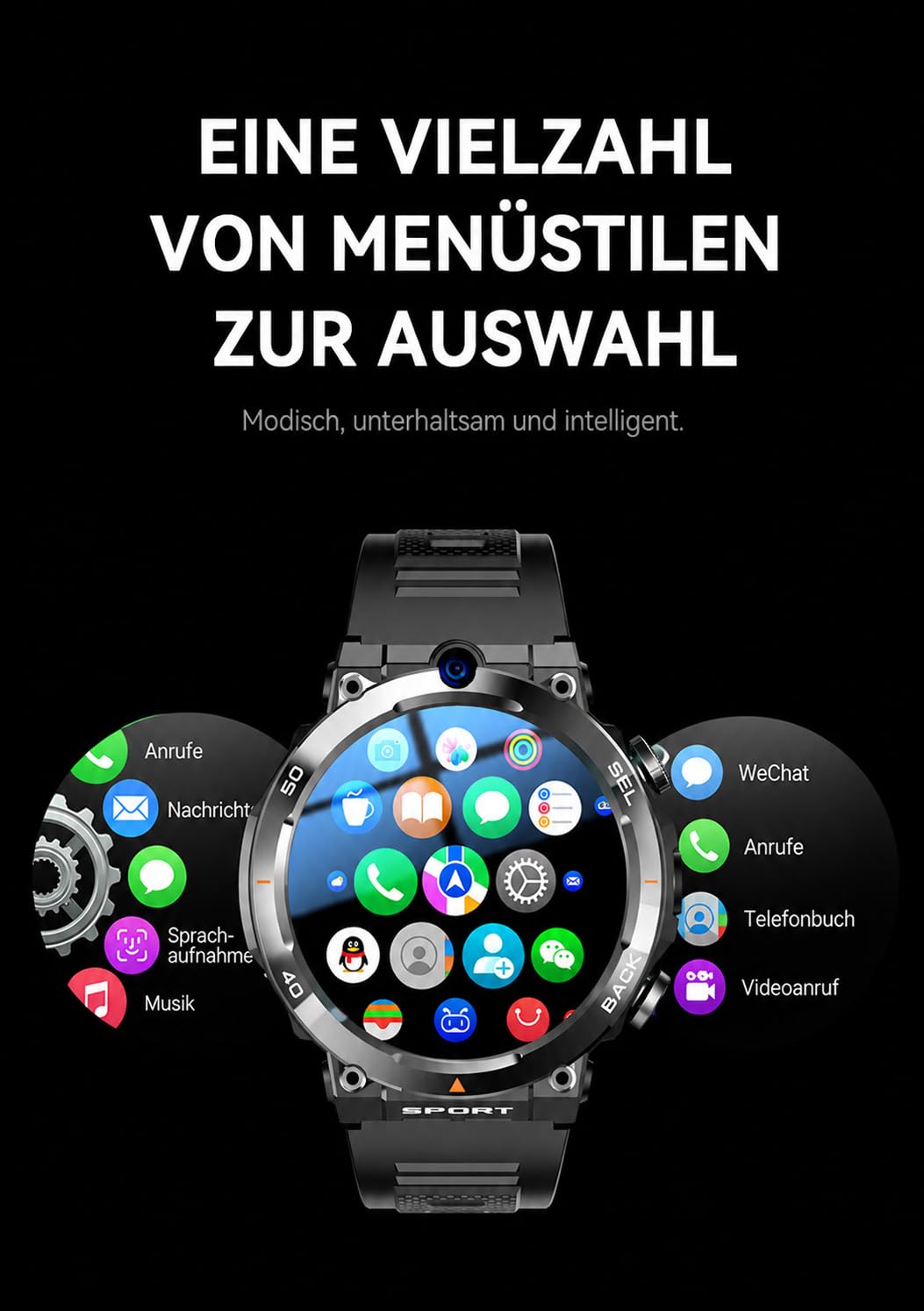 DIAWAY Smartwatch z aplikacjami Android AMOLED 4G LTE GPS WLAN SIM, zegarek fitness z funkcją telefonu, Google Play, monitor tętna, snu, krokomierz, zegarek sportowy, wodoszczelny, sportowy