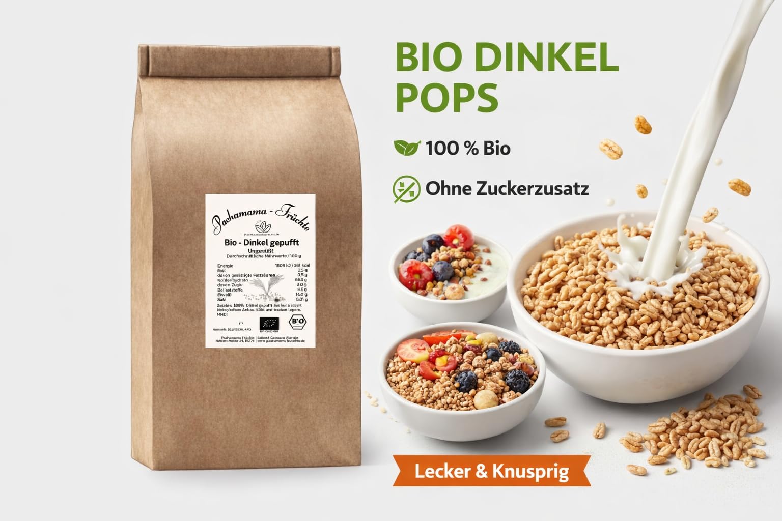 15 kg Bio Dinkel Pops – Gepuffter Dinkel aus 100% Bio-Dinkel | Knuspriges Frühstücksgetreide ohne Zuckerzusatz | Ballaststoffreich | Ideal für Müsli, Joghurt & Smoothie Bowls