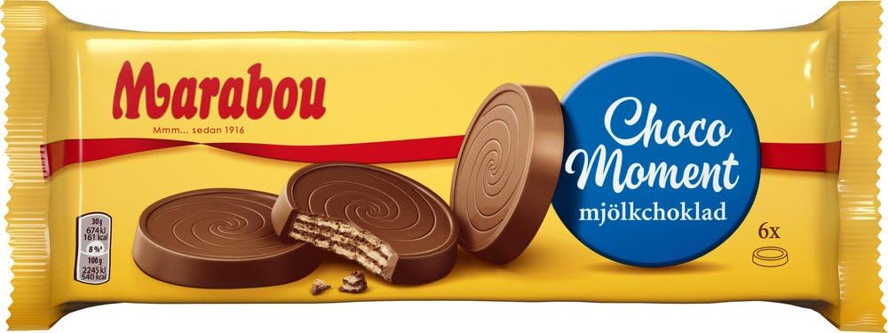 5 Bags x 180g of Marabou Choco Moment - Mjolkchoklad - Crispy Wafers covered with Original - Swedish - Milk Chocolate