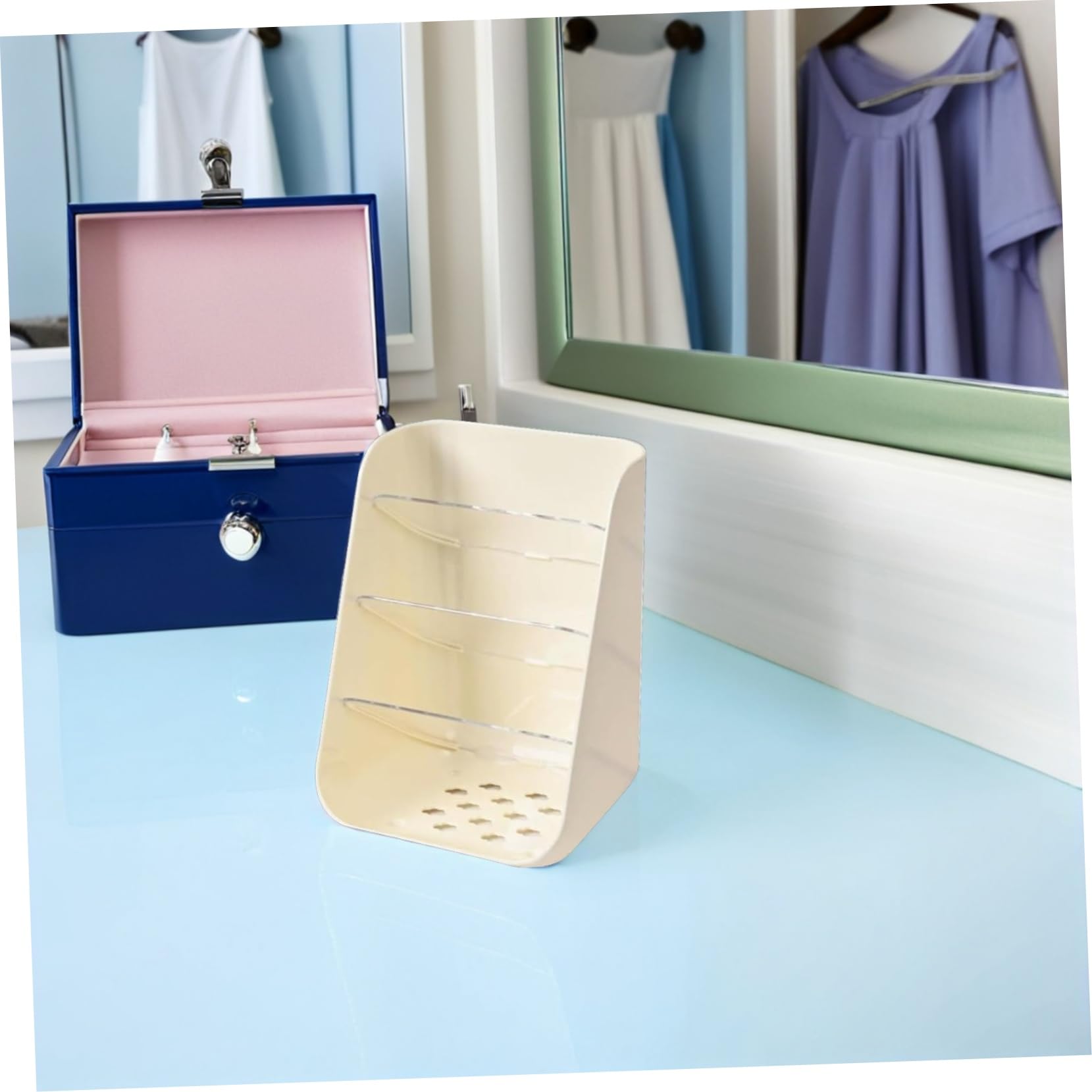 SHINEOFI 2pcs Organiseur de Bureau Transparent Boîte de Rangement pour Stylos et Pinceaux Maquillage Base Stabilisante pour Bureau ou Table de Soin