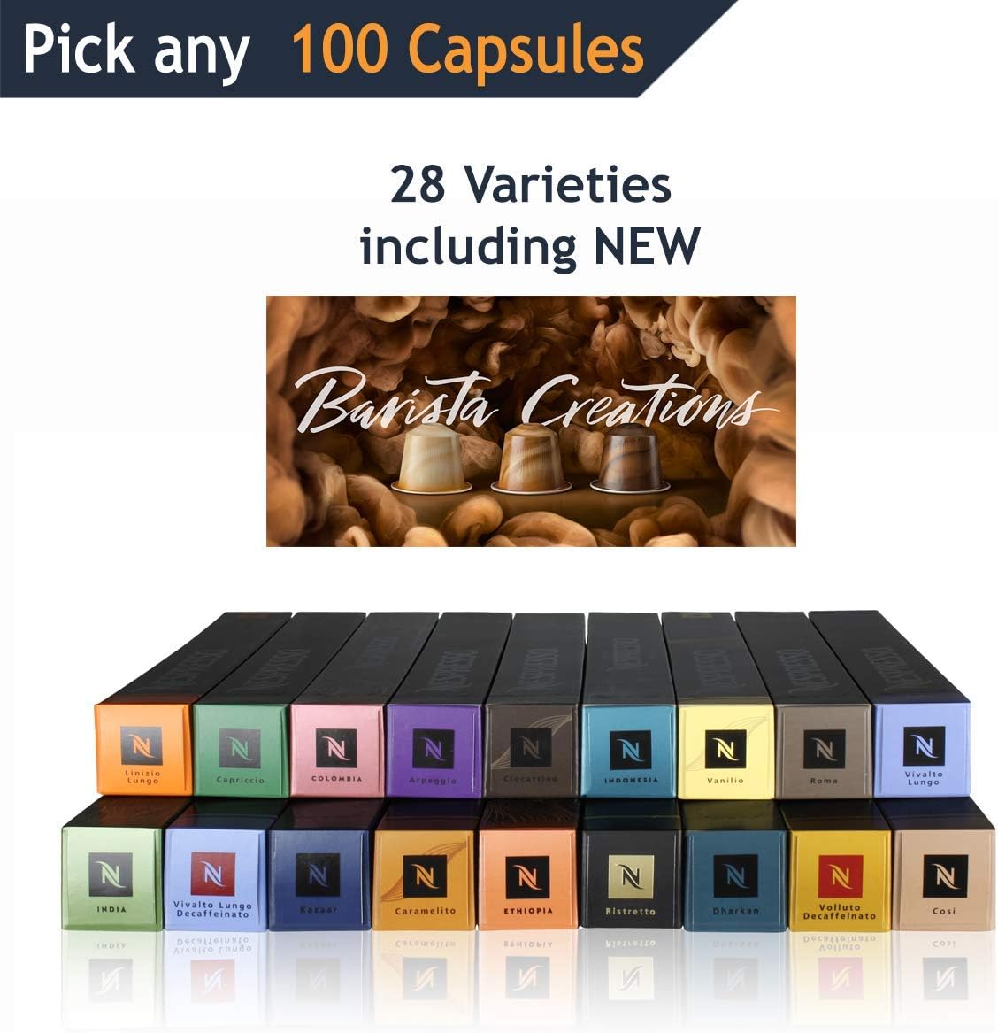 Nespresso Original Capsules (100 Capsules) You Can Choose from 26 Varieties; Including, Arpeggio, Ristretto, Roma, Livanto, Capriccio, Caramelito, Vanilio and More...