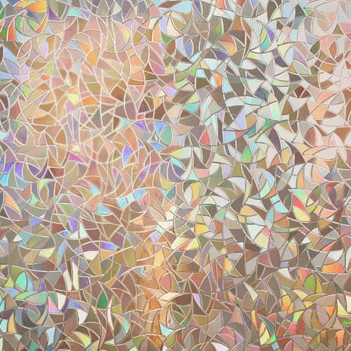 Image of rabbitgoo Window Privacy Film Rainbow Film Decorative Window Sticker, 3D Static Stained Glass Cling Tint for Home Heat Control Non-Adhesive, Brown, 17.5 x 78.7 inches