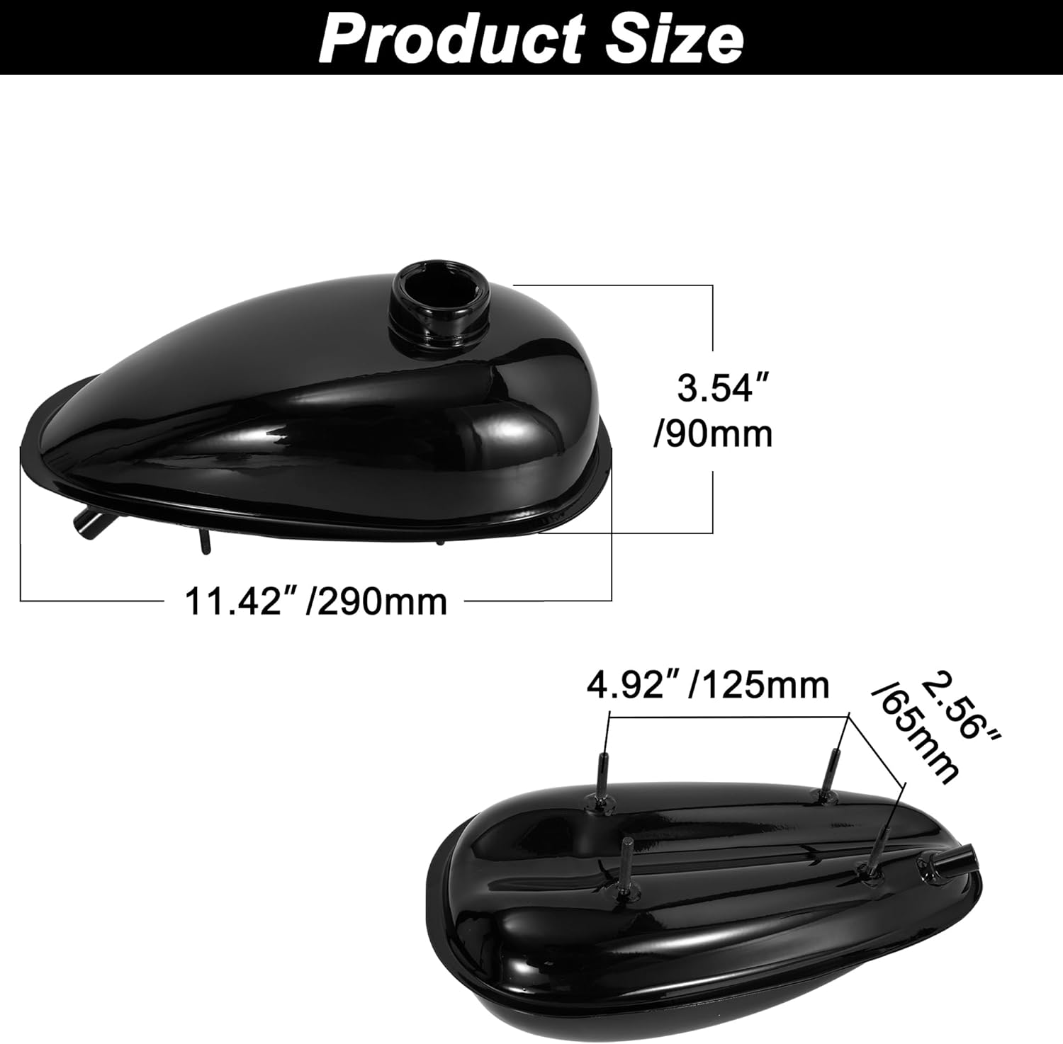 RUTU Upgrade Metal Gas Tank for Mini Bike with Cap Spark Plug Petcock Fuel Line Filter for 2 stroke 49cc 50cc 60cc 66cc 80cc Engine Motorized Bicycle (2L/0.53Gallons)