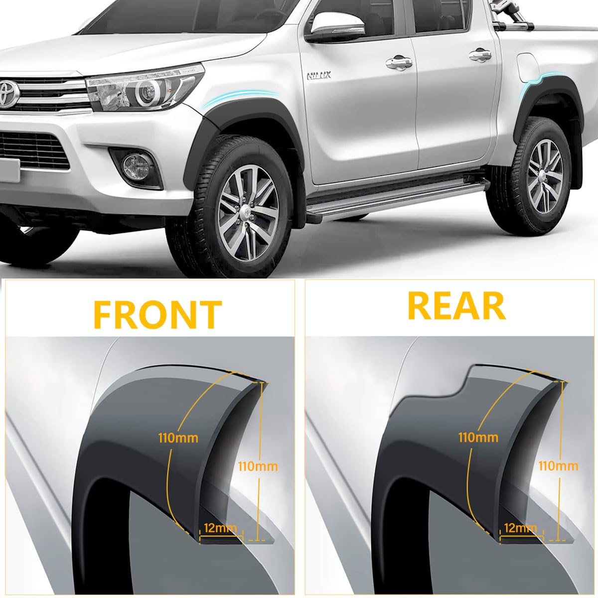 JHCHAN Élargisseur D'aile 4" Pour Toyota Hilux 2018-2024 Hilux AN120 AN130 Low Configuration Modèle ABS Style De Poche Extension De Passage De Roue Noir Mat Fender Flares