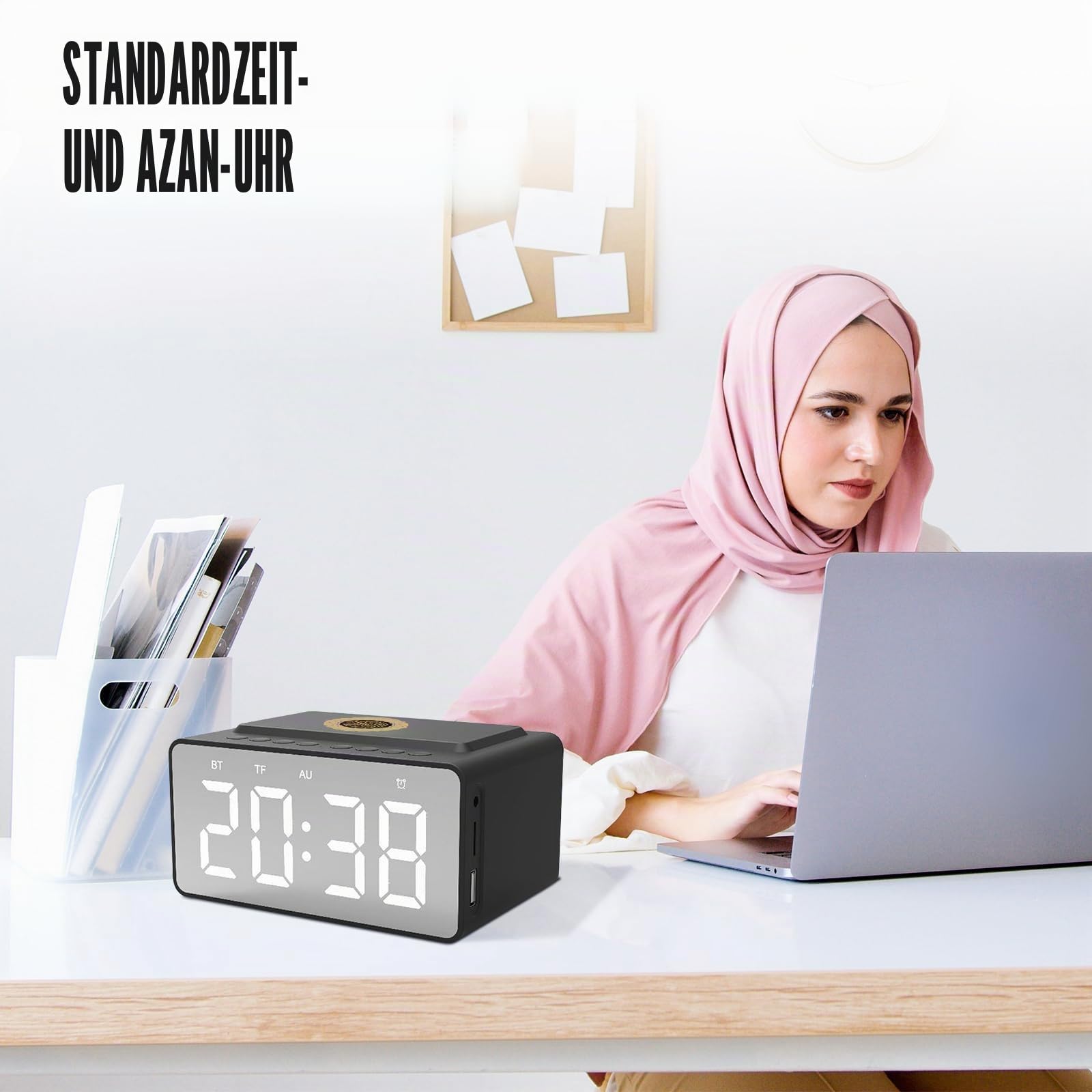Enceinte Coran, Azan und Uhr, digitale Azan-Tonlage mit 8 Tönen -- Muslime-Armbanduhr, Innendekoration, Ramadan-Geschenk