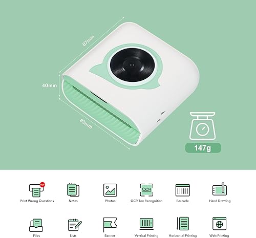 Miniatura 6 de Bisofice Impresora de bolsillo Impresora térmica inalámbrica Bluetooth, etiquetadora, para bricolaje, impresión de fotos, notas de estudio, diario,