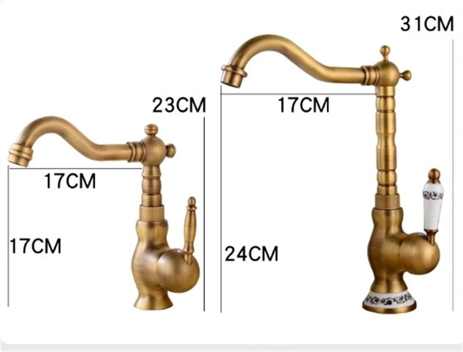 Genérico Grifo De Cocina Retro con Manijas Dobles Giratorias De 360° | Grifo Mezclador De Agua Fría Y Caliente, De Bronce Antiguo De Alta Gama, Para Casas De Campo Y Bares (Antique Short)