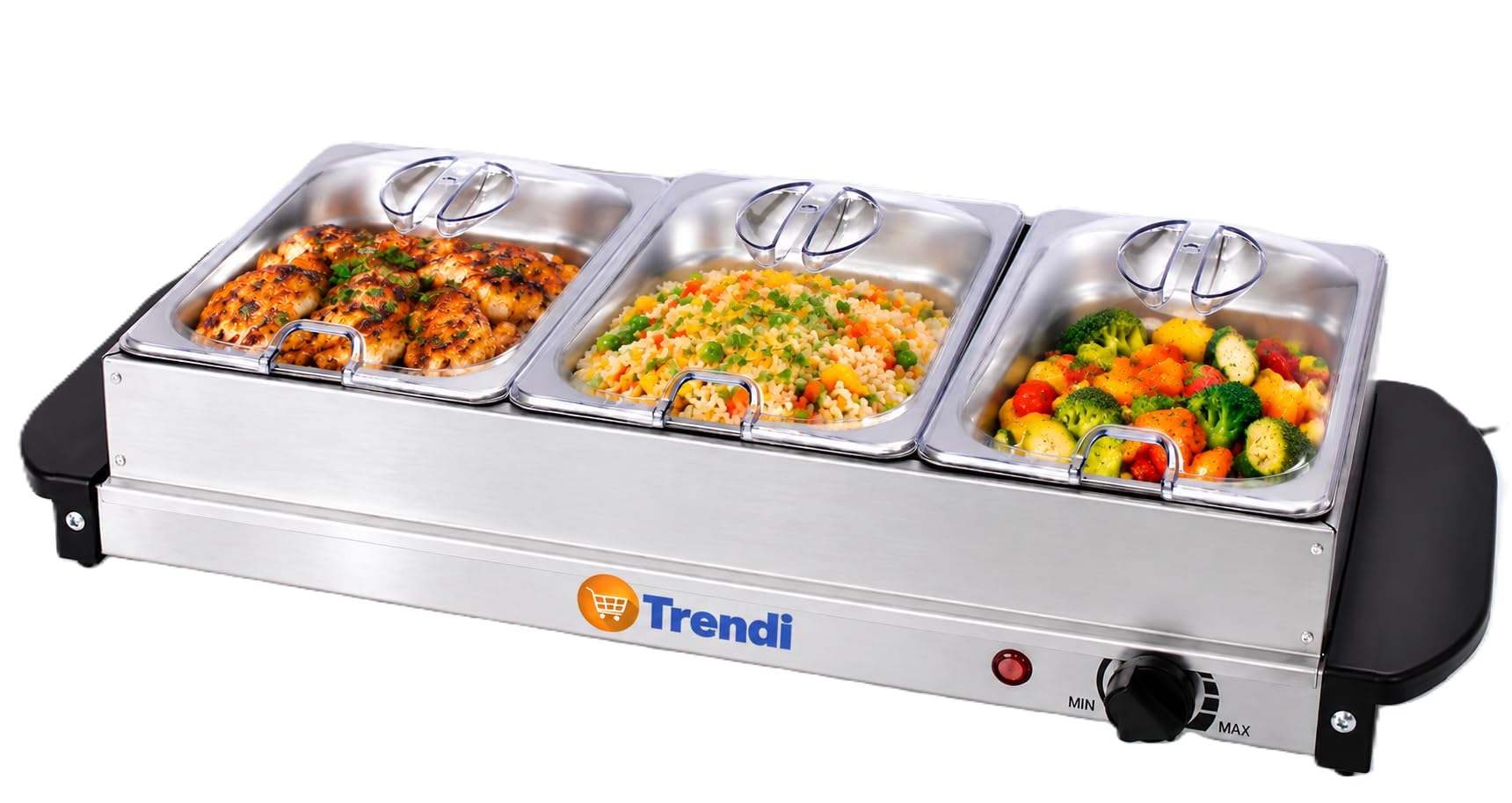 Trendi Electric Buffet Server Section Removeable Tray - Stainless Steel, Adjustable Temperature Control, Generous Capacity, Multifunctional Buffet (Silver 3 Section)