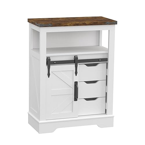 Panana Farmhouse Bathroom Floor Cabinet, Sliding Barn 3 Drawers &