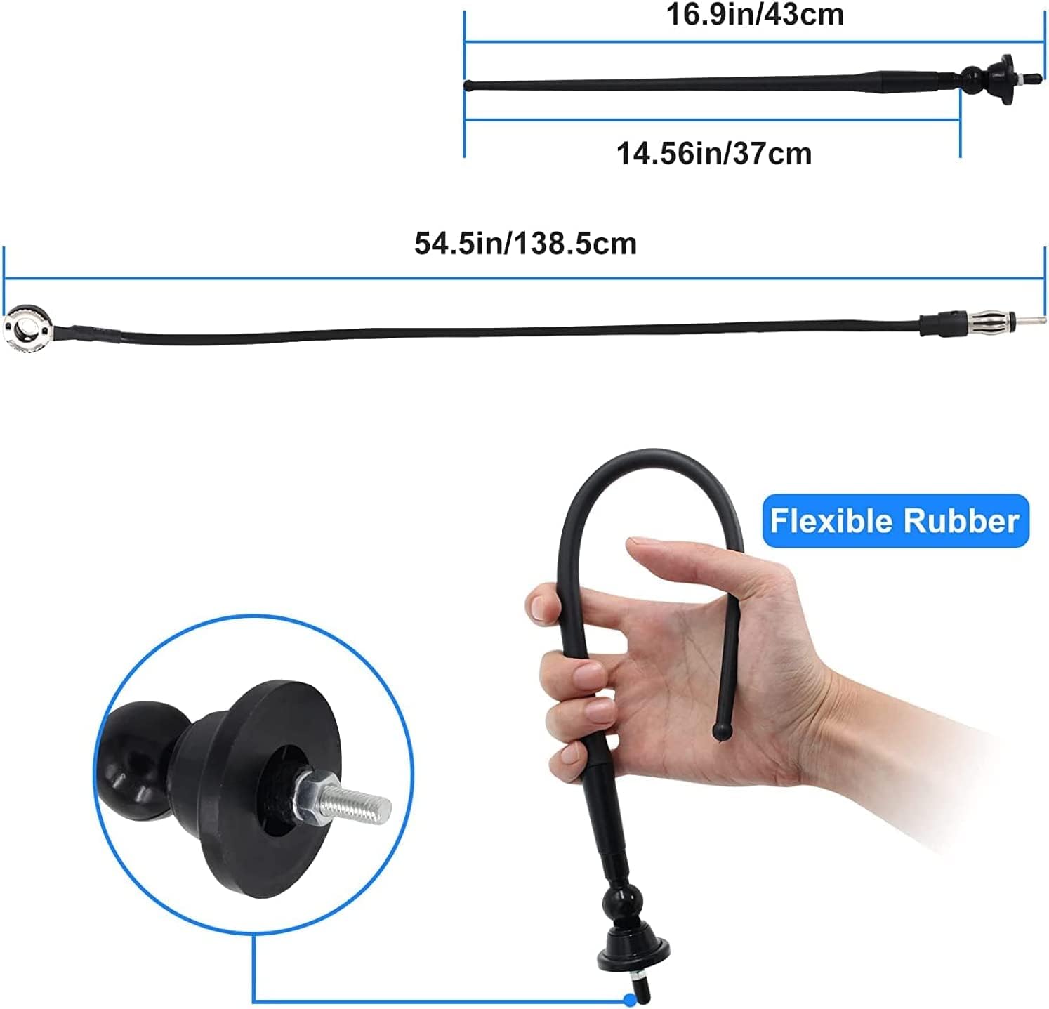 Dimensional drawing of Herdio flexible marine antenna