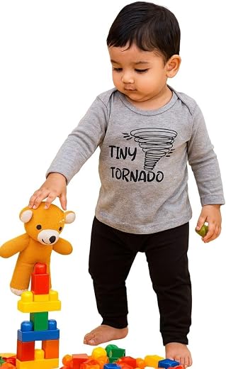 Piku Store Kids Full Sleeves Dark Grey T-Shirt & Light Grey Lower Set