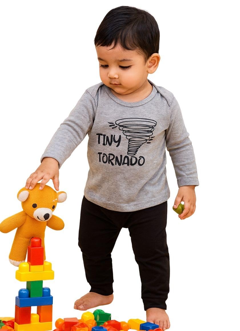 Piku Store Kids Full Sleeves Dark Grey T-Shirt & Light Grey Lower Set