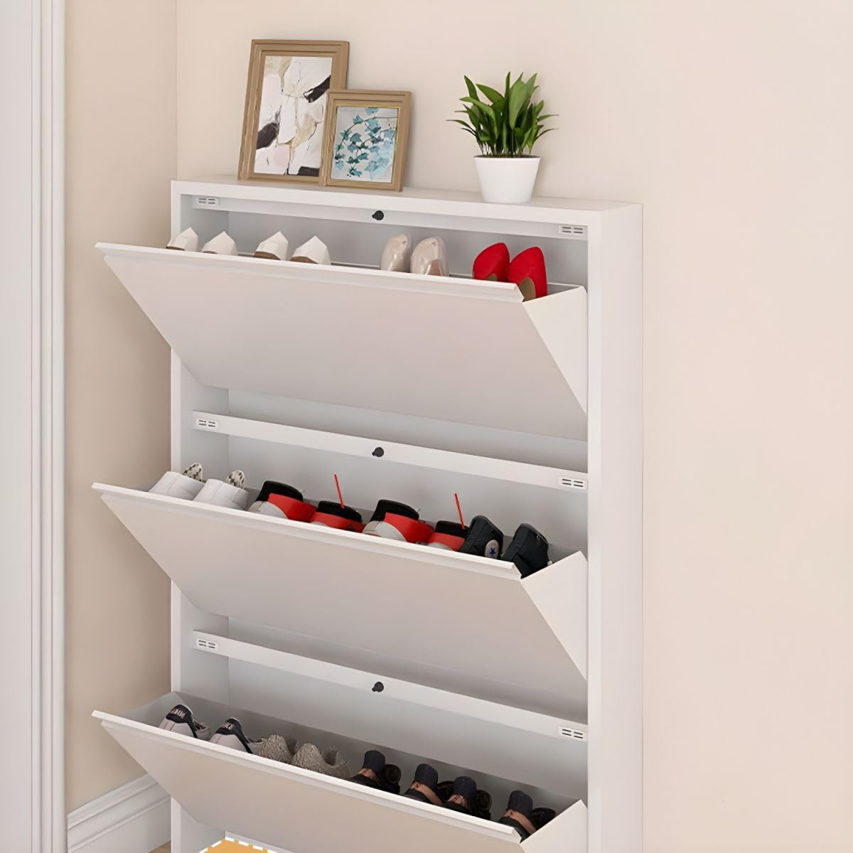 Expandable Cabinet Shelf – Stainless Steel Telescoping Shoe Rack, Hanging Organizer For Closet, Kitchen, 15-27” Adjustable, White (1 PC)