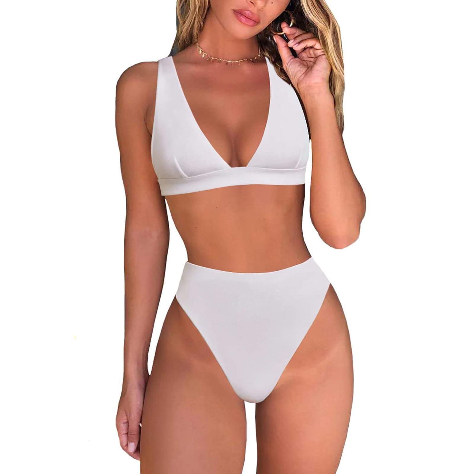 Conjunto De Bikini Tanga for Mujer, Traje Baño Dos Piezas con Parte Superior Triángulo Brasileño Sexy Cuello En V Profundo, Trajes, Azul, M