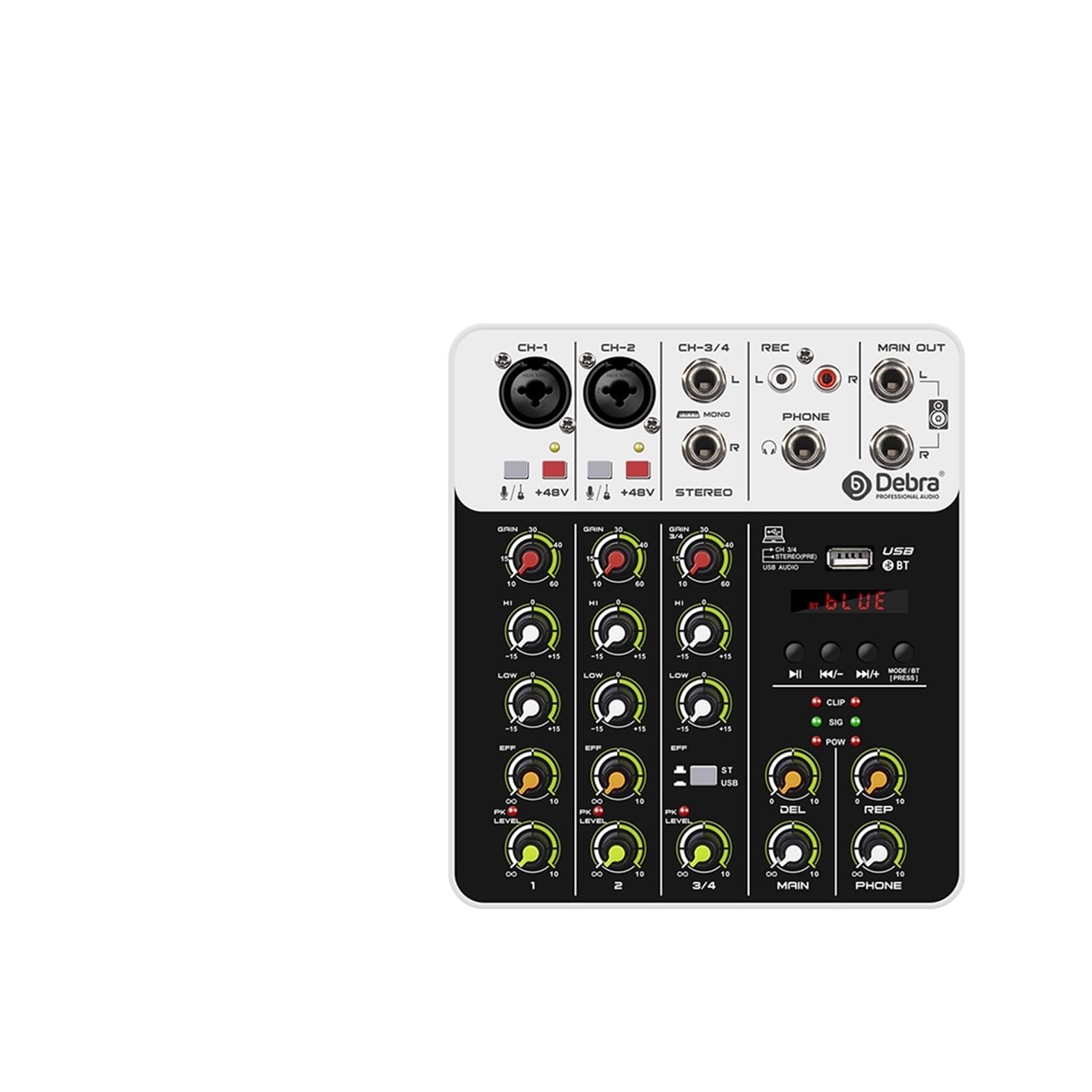 Mixer per DJ, V4 4 canali Mixer DJ Console Portatile 48V Phantom Power USB DJ Console con Scheda for PC Registrazione Canto(V4 White Type)