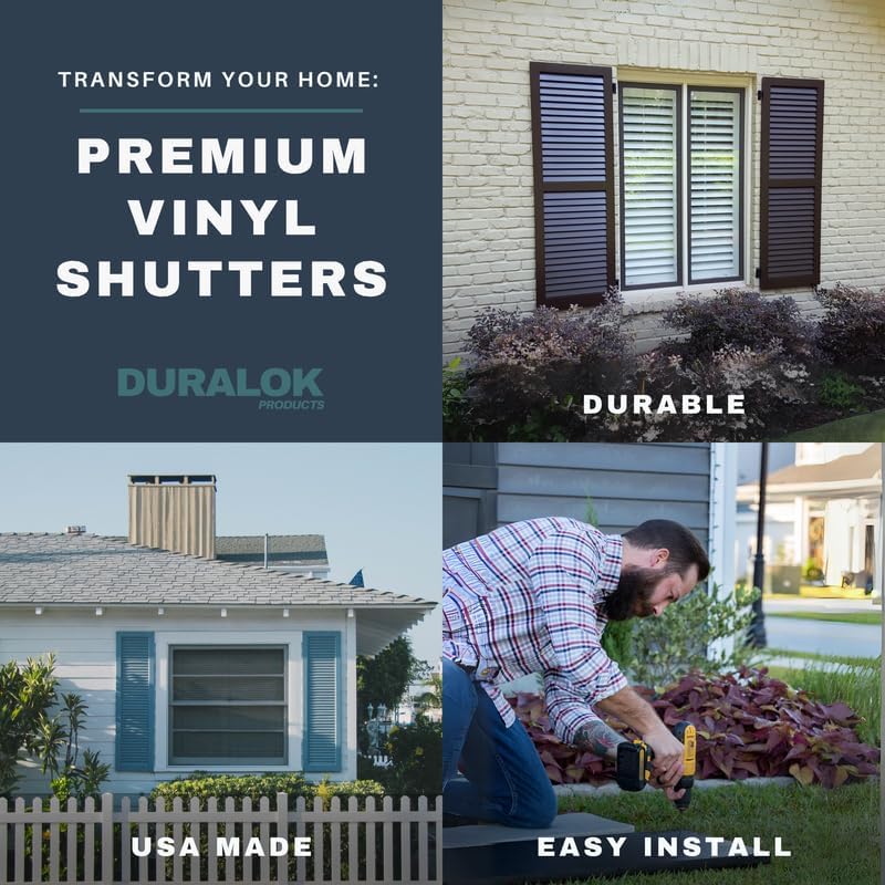 Duralok Vinyl Exterior Shutters | One Pair | Louvered 50/50 Split Cathedral Top Exterior Window Shutters | 16.5" x 31" | Burgundy Red | Simple Installation + Hardware Included | Made in The US