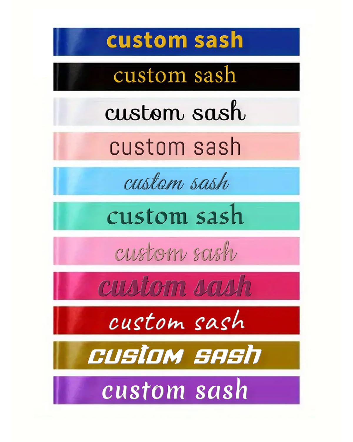 Custom Sash, Personalized Text Satin Sash for Birthdays, Bachelorette Parties, Bride, Graduation and More, Style 1, 63*3.75