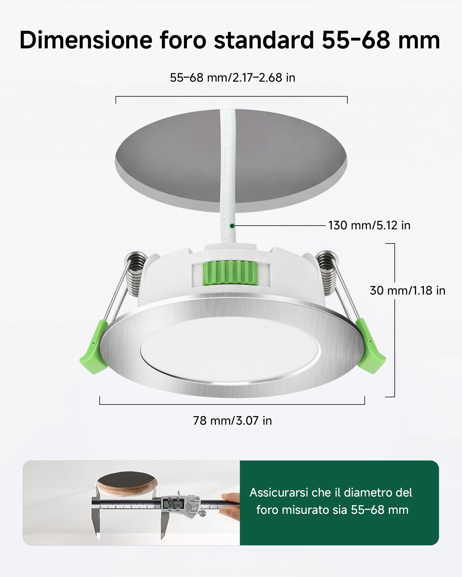 Faretti LED da Incasso 6 Pezzi 4W 360LM IP65 Ø55-68mm Nichel | Faretti LED da incasso 360LM Nichel IP65 con luce 3000K/4000K/6500K regolabile e funzione dimmerabile per interni