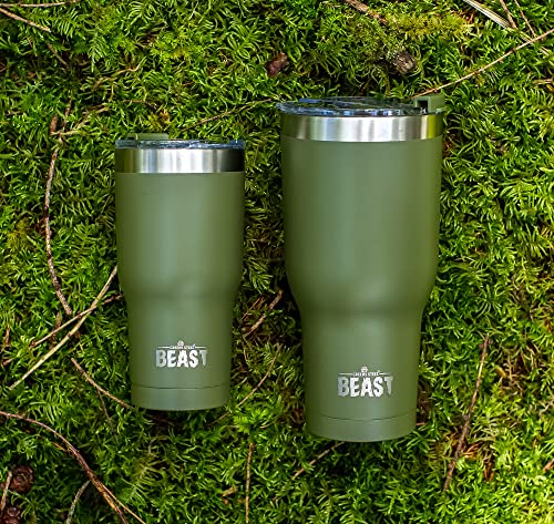 Image of Beast 30 oz Tumbler Stainless Steel Insulated Coffee Cup with Lid, 2 Straws, Brush & Gift Box by Greens Steel (30 oz, Army Green)