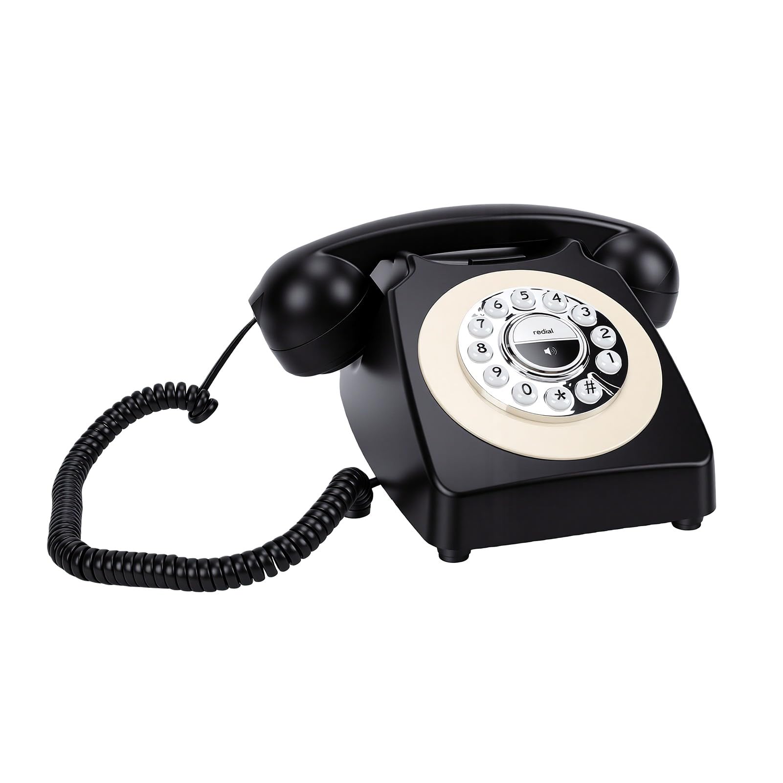 Sxhlseller Retro Schnurloses Bluetooth-Telefon |Vintage-Festnetztelefon mit Nachrichtenfunktion, Typ C, Lädt 1200-mAh-Akku für die Inneneinrichtung (Black)