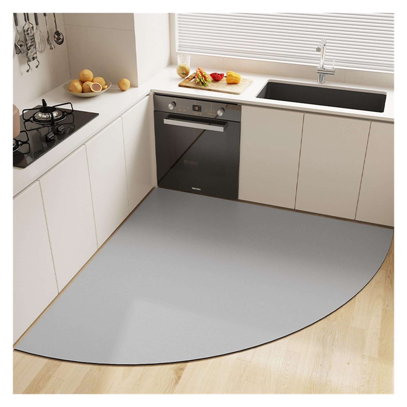 Tappeto da Cucina Super Assorbente in Diatomiti, Morbido, Lavabile, per Cucina e Bagno, Design a Ventola Lunga, Antiscivolo, Grigio, per Angoli, Misura 70X70cm