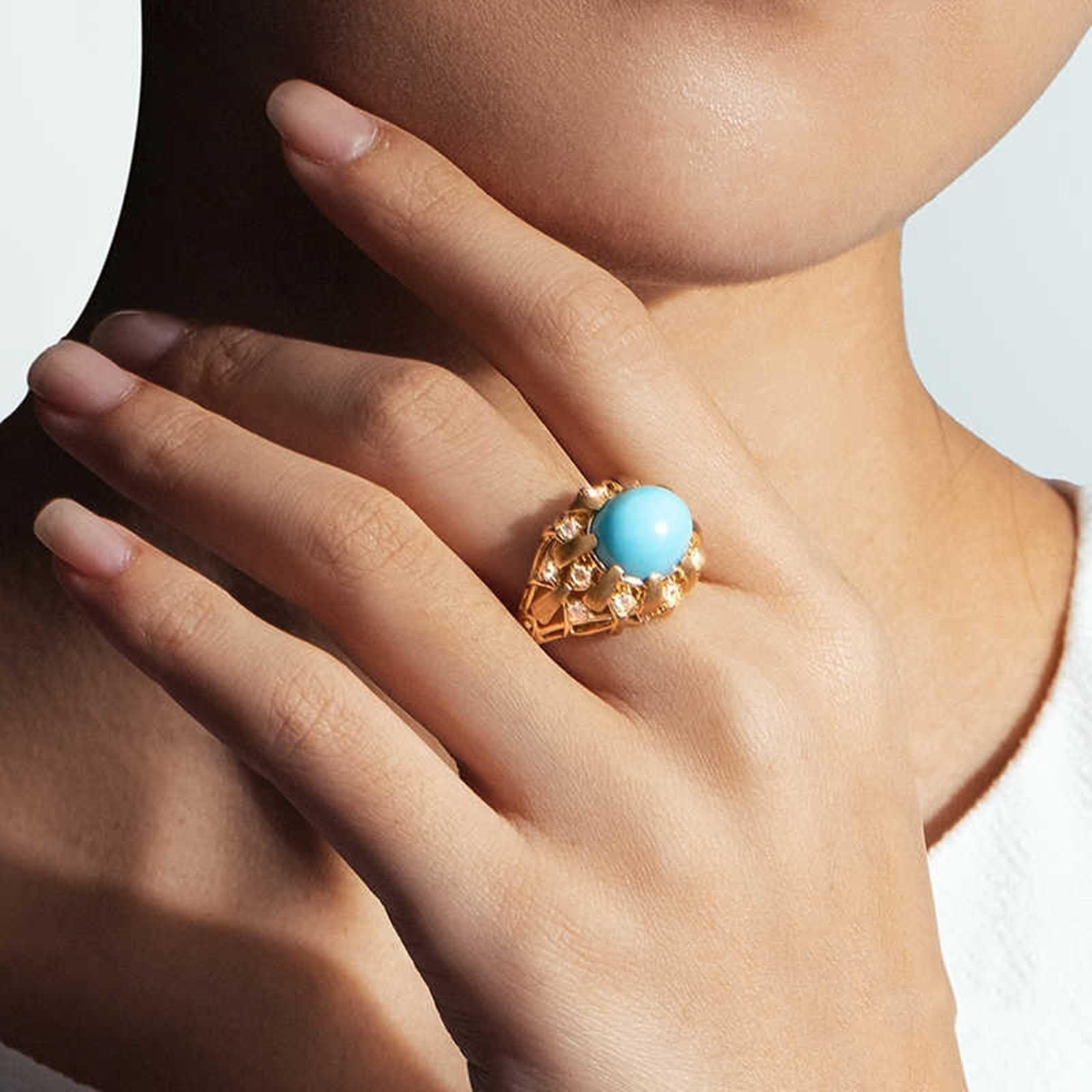 Statement Pavé pierścionek ślubny z żółtego złota 9K/14K/18K, z prawdziwego złota, w stylu vintage, pleciony pierścionek koktajlowy, damski z laboratorium, turkusowy i moissanite, rozm. 47-65