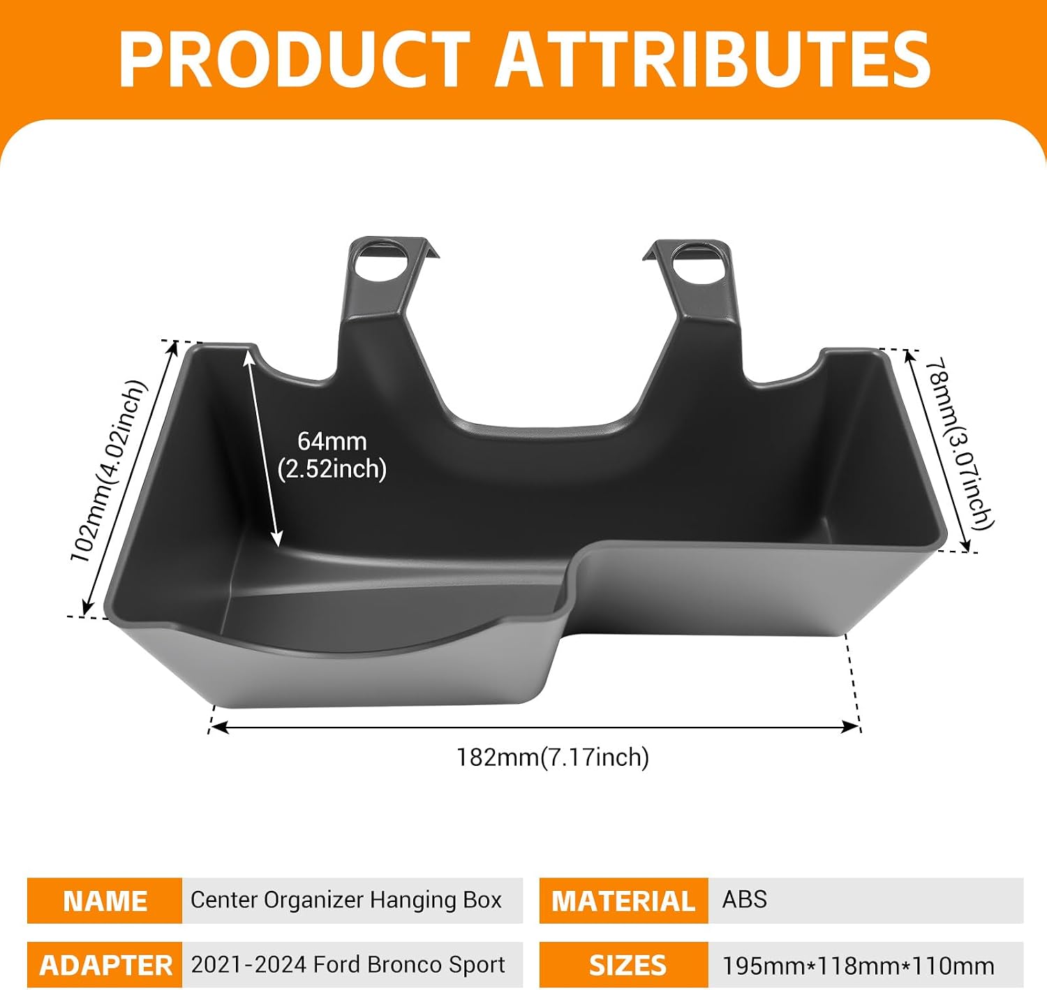 Center Console Organizer Compatible with 2021-2025 Ford Bronco Sport/2020-2025 Ford Escape Hanging Armrest Box Storage Tray for Bronco Sport/Ford Escape Accessories(Hanging Storage Tray)