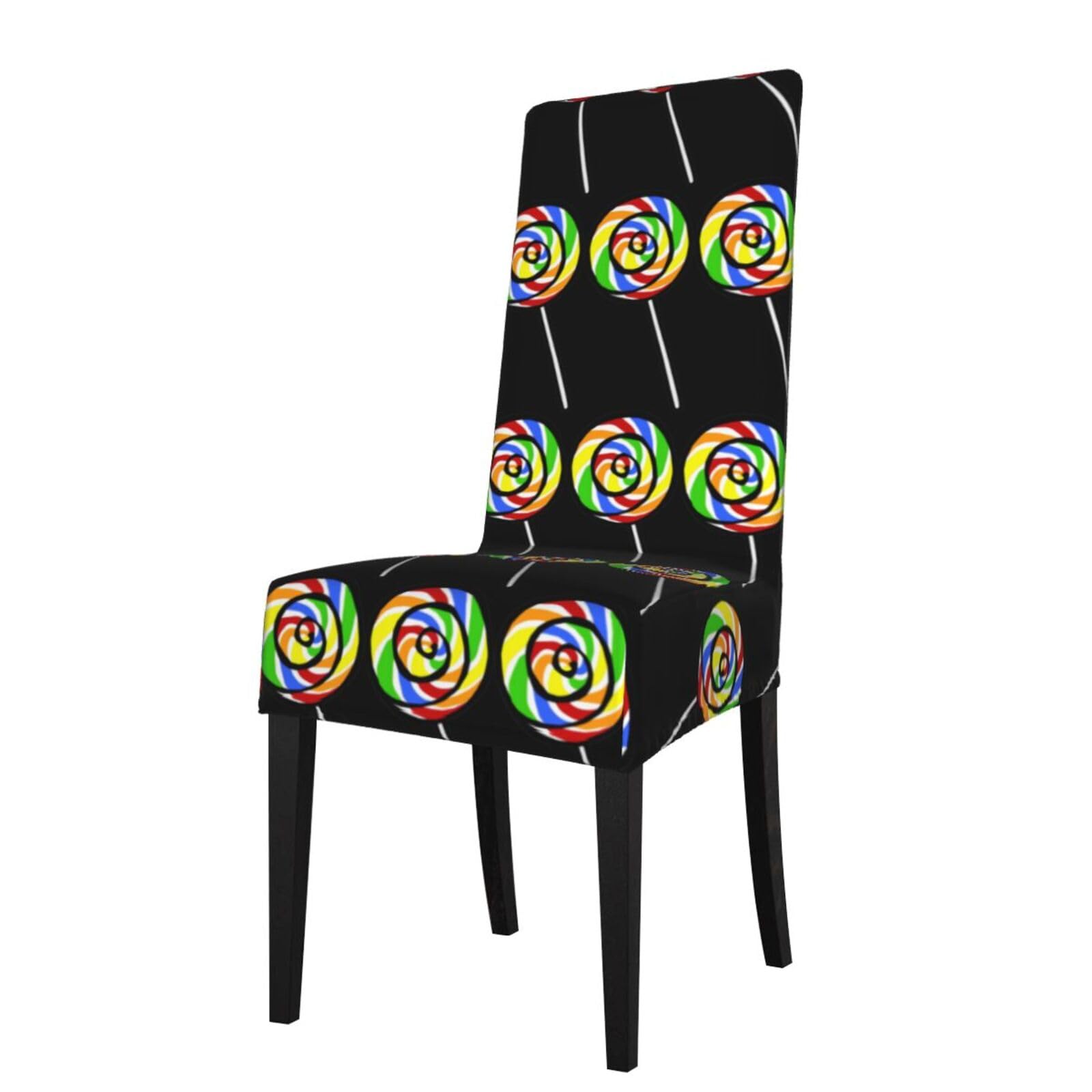 Yyhwhjde Black Lollipop Prints Dining Chair Throw Covers - Stretchable Spandex Slipcovers For Chair Protection & Refreshing Your Dining Room