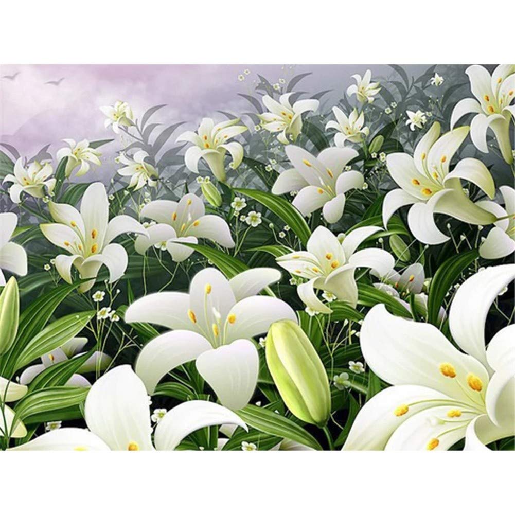 Peinture diamant cristal strass carrés lys blanc kit complet broderie mosaïque 50x70
