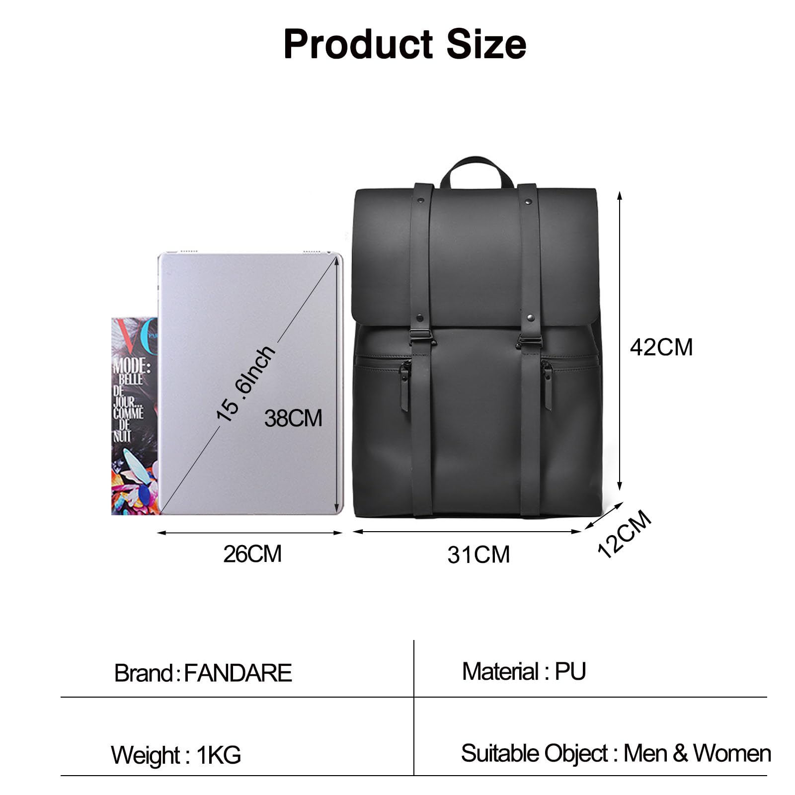 FANDARE 2024 Nuovo Zaino Donna Zaini Zaino Casual Zaino PC zaino Borsa da Cabina Zaino Lavoro viaggio Ufficio tech Zaini Scuola Università PU pelle Borse da scuola Borsa a Spalla Zainetto Backpack