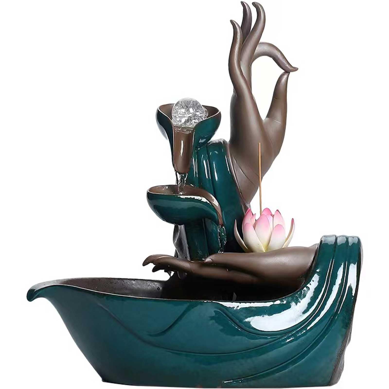 DECORN Buddha's Hand Fountain with Lotus Incense Holder Decoration