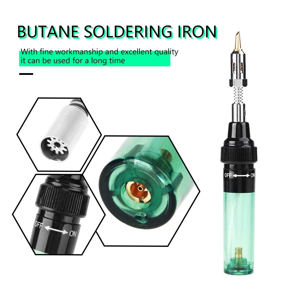 Fydun 8ML Soldador de butano Cautín de gas Antorcha de gas butano sin cuerda Soldador Pistola Soldadura Pluma Herramienta 1300 ℃ (verde)