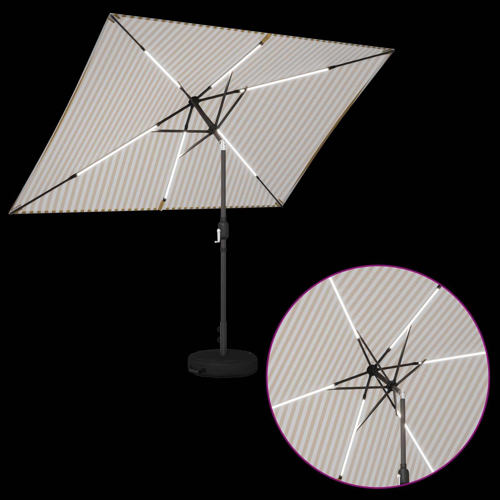 SYDE Parasol ogrodowy ze światłami LED i podstawą 200 x 300 cm poliester
