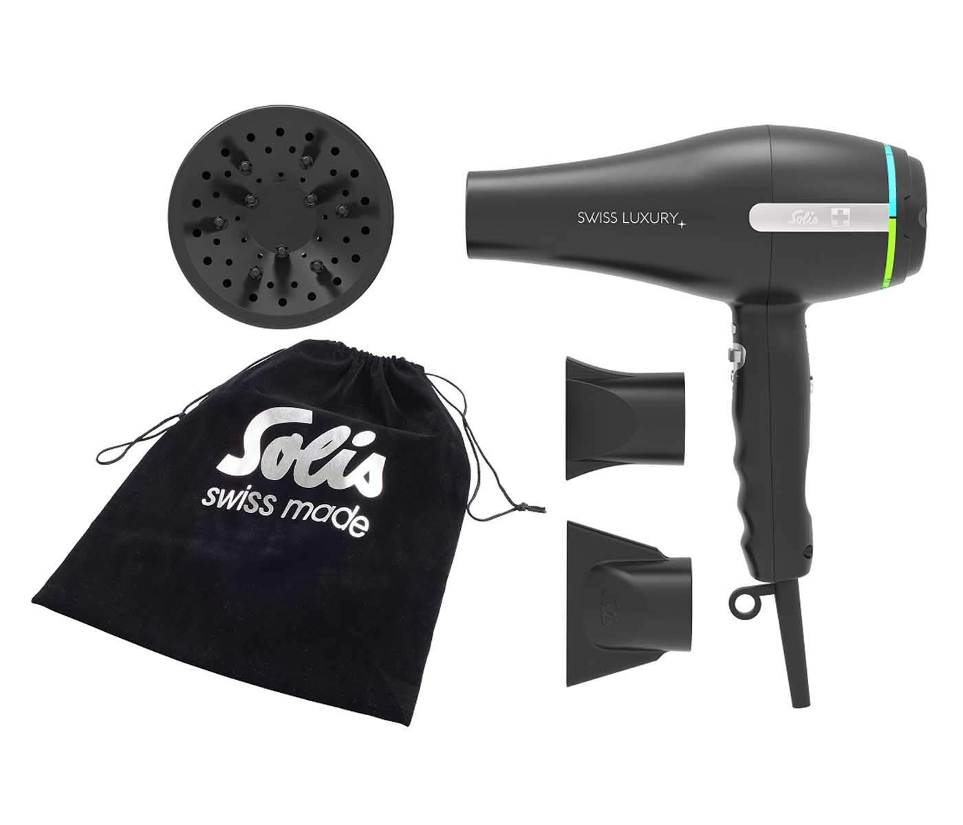 Solis Swiss Luxury 3800 Haartrockner Schwarz, professioneller Haartrockner, Schweizer Qualität, Ionenfunktion, 11 Geschwindigkeitseinstellungen, 3 Wärmefunktionen und Kaltlufteinstellung
