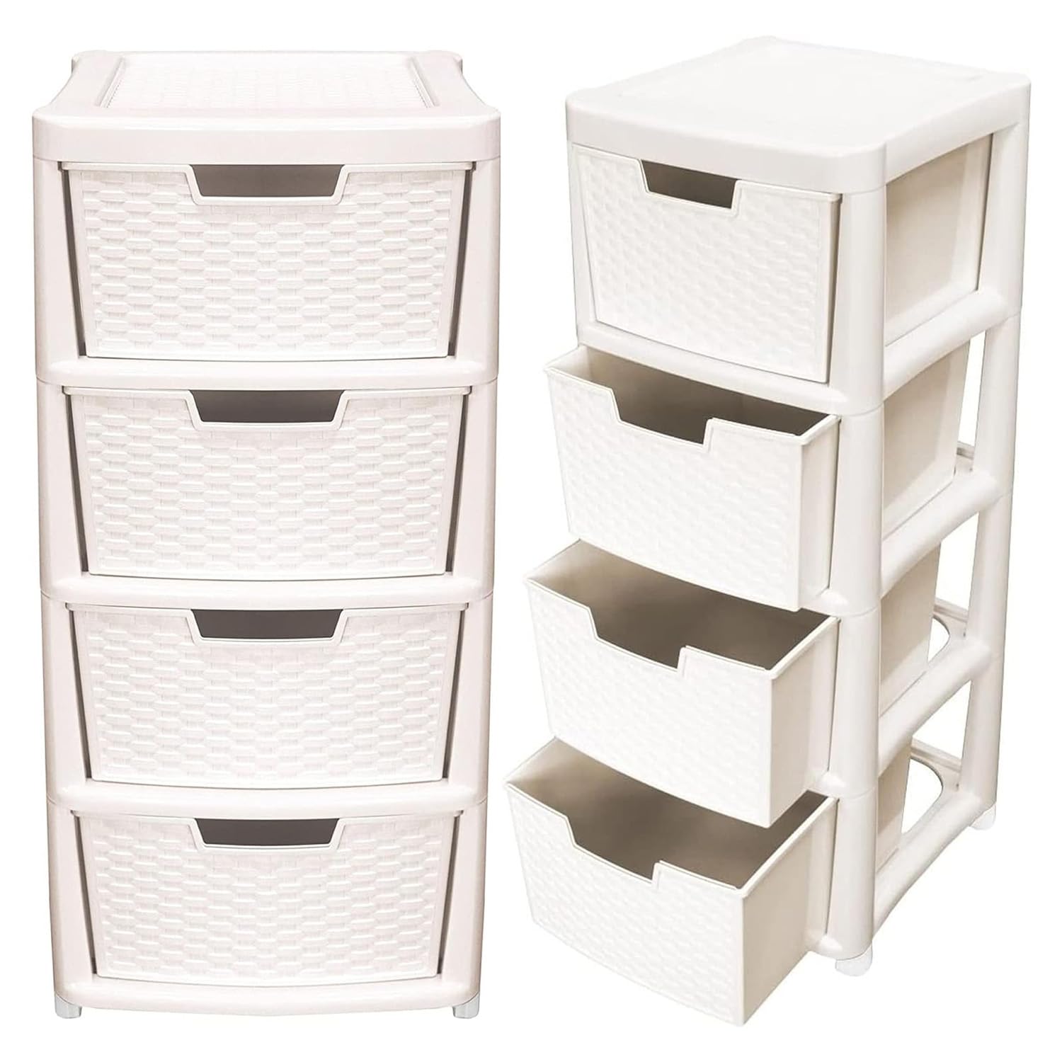 Pluto Packaging Cream Large Rattan 4 Drawer Plastic Modular Storage Tower For Home Schools Work Places (1)